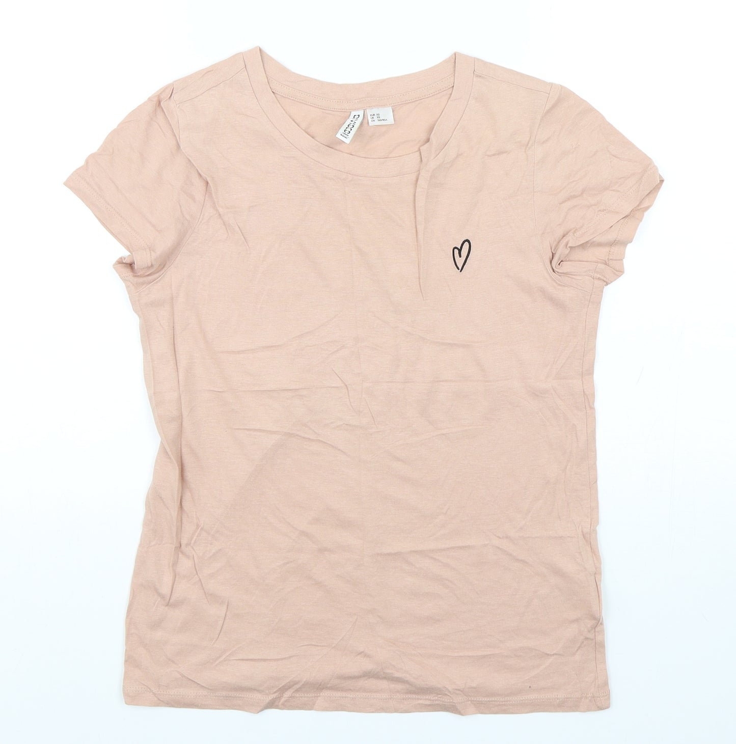 H&M Womens Pink  Cotton Basic T-Shirt Size XS Round Neck