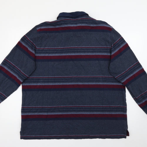 Marks and Spencer Mens Grey Striped Cotton  Polo Size 2XL Collared Button