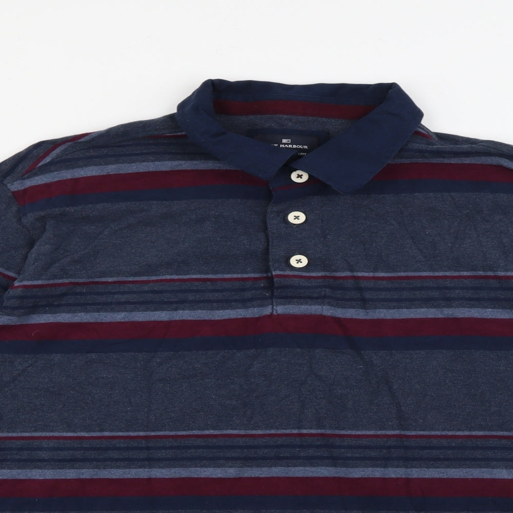 Marks and Spencer Mens Grey Striped Cotton  Polo Size 2XL Collared Button