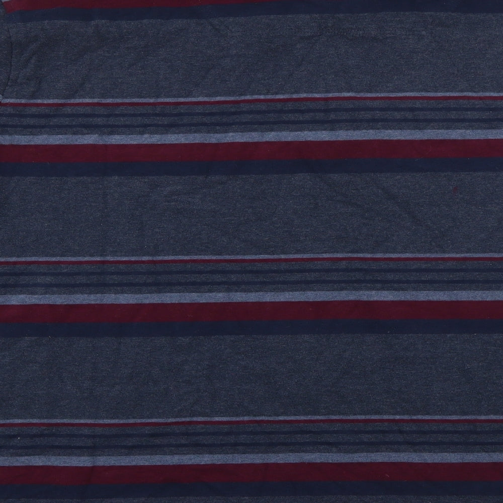 Marks and Spencer Mens Grey Striped Cotton  Polo Size 2XL Collared Button