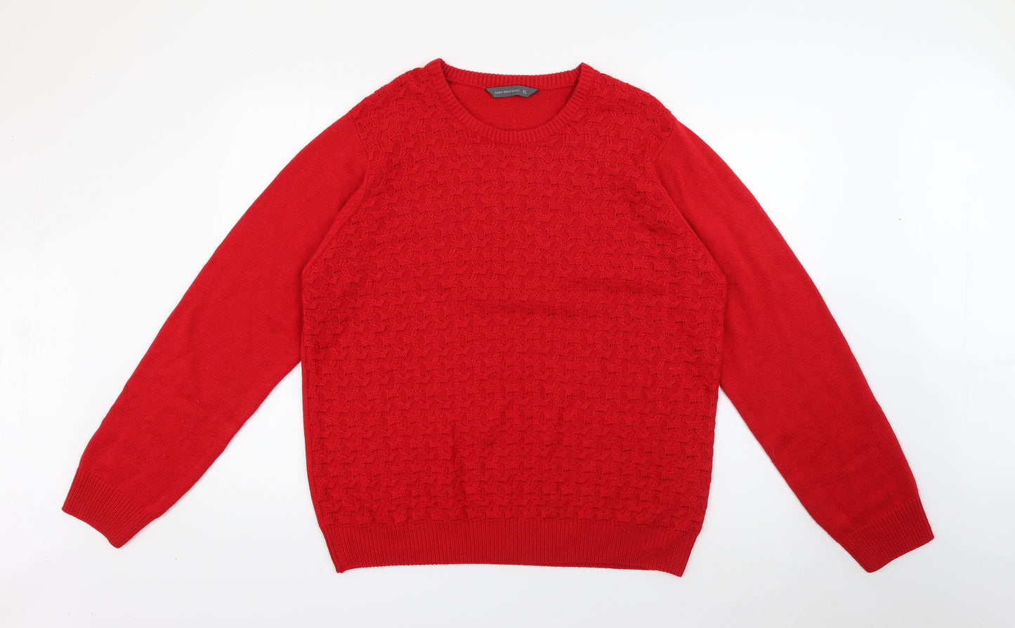 Primark Mens Red Crew Neck  Acrylic Pullover Jumper Size XL