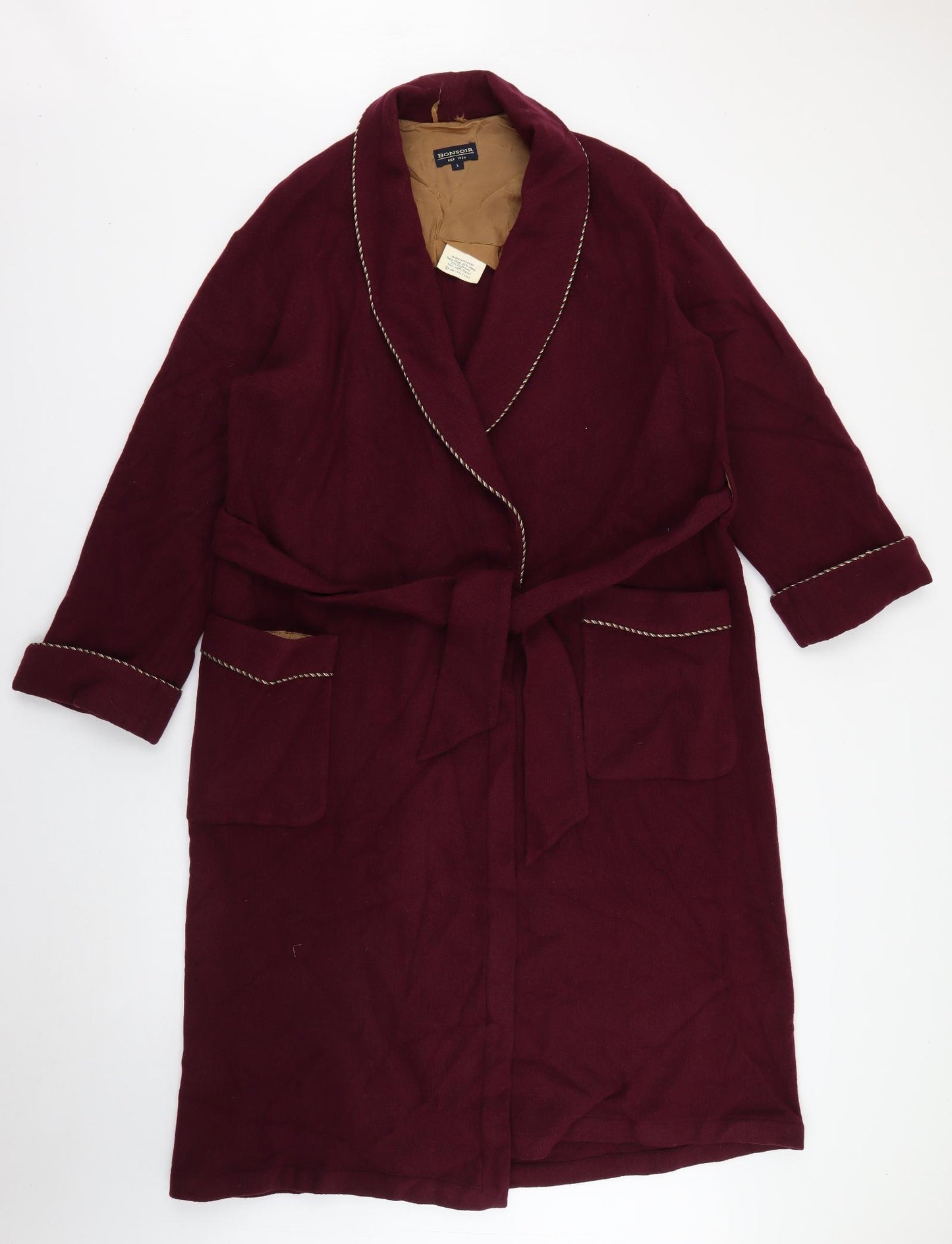 Bonsoir Mens Purple Colourblock Wool  Robe Size L  Tie