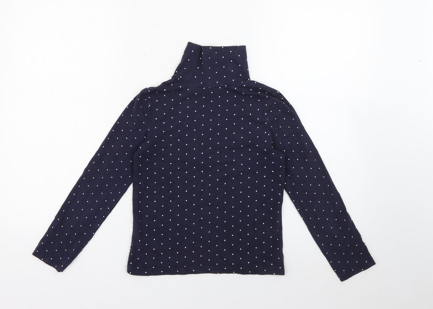 Primark Girls Blue High Neck Polka Dot Cotton Pullover Jumper Size 9-10 Years