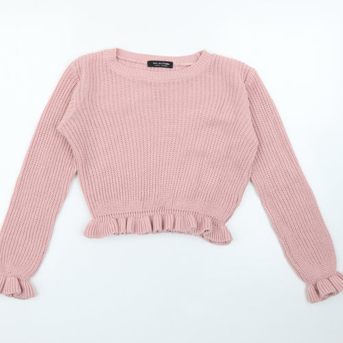 Select Girls Pink Crew Neck  Acrylic Pullover Jumper Size 14 Years