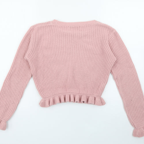 Select Girls Pink Crew Neck  Acrylic Pullover Jumper Size 14 Years