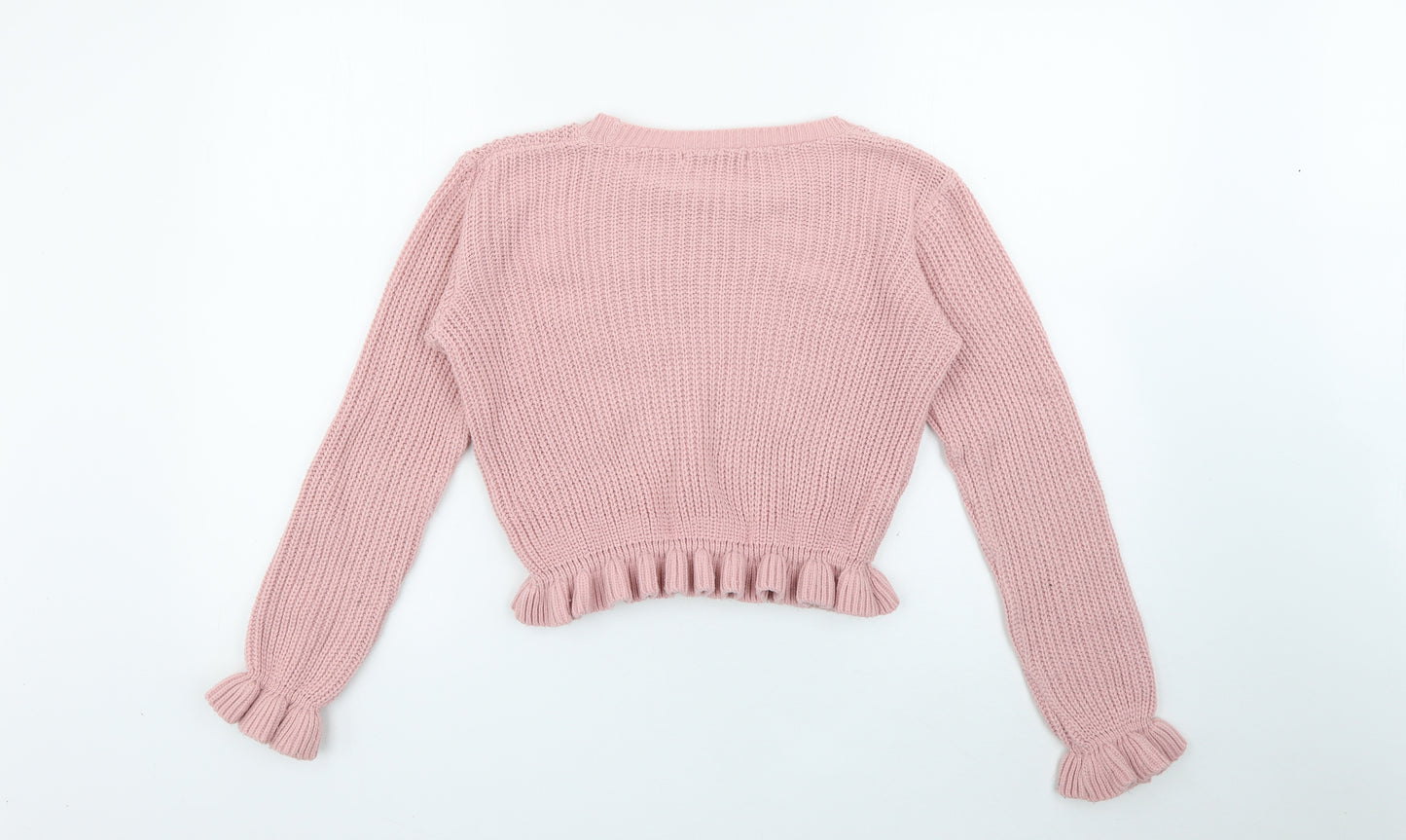 Select Girls Pink Crew Neck  Acrylic Pullover Jumper Size 14 Years