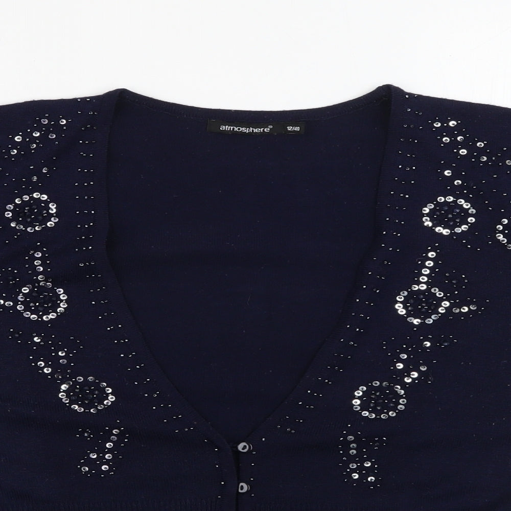 Primark Womens Blue V-Neck  Acrylic Cardigan Jumper Size 12