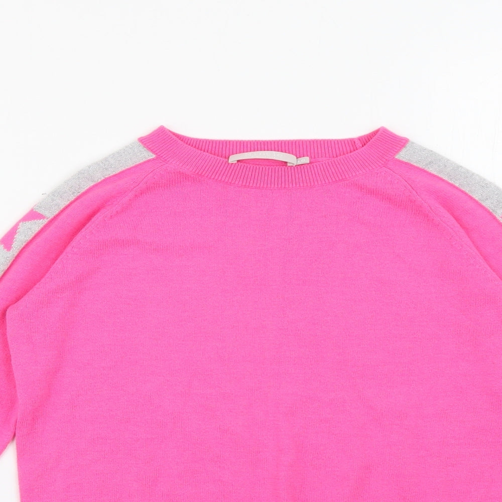 Mint Velvet Girls Pink Crew Neck  Acrylic Pullover Jumper Size 10 Years   - Star