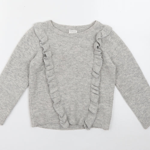 F&F Girls Grey Crew Neck  Acrylic Pullover Jumper Size 5-6 Years
