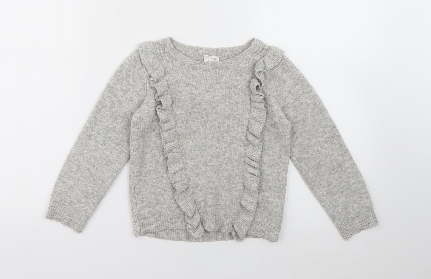 F&F Girls Grey Crew Neck  Acrylic Pullover Jumper Size 5-6 Years