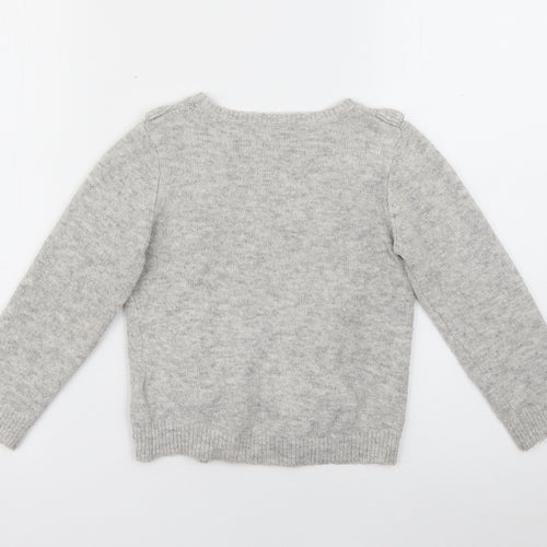 F&F Girls Grey Crew Neck  Acrylic Pullover Jumper Size 5-6 Years