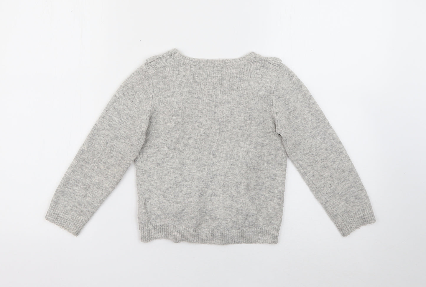 F&F Girls Grey Crew Neck  Acrylic Pullover Jumper Size 5-6 Years