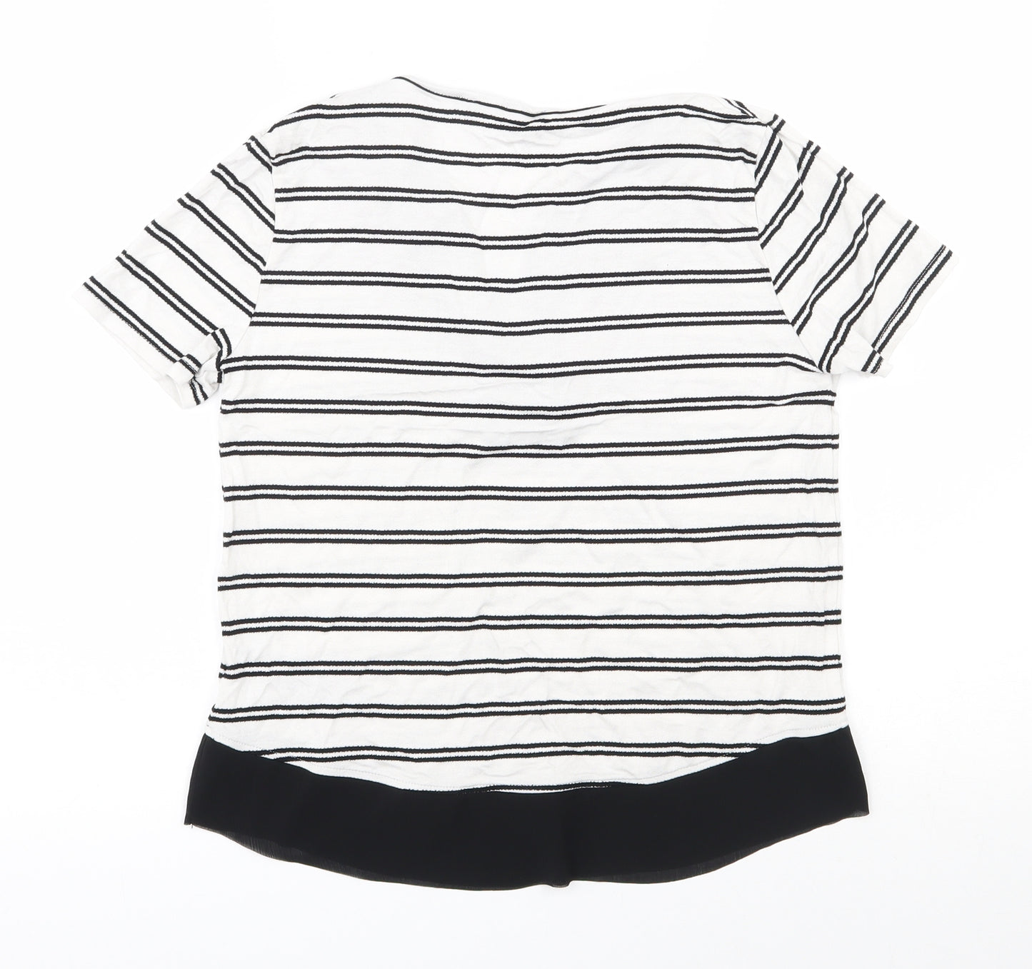 Marks and Spencer Womens White Striped Viscose Jersey T-Shirt Size 6 V-Neck