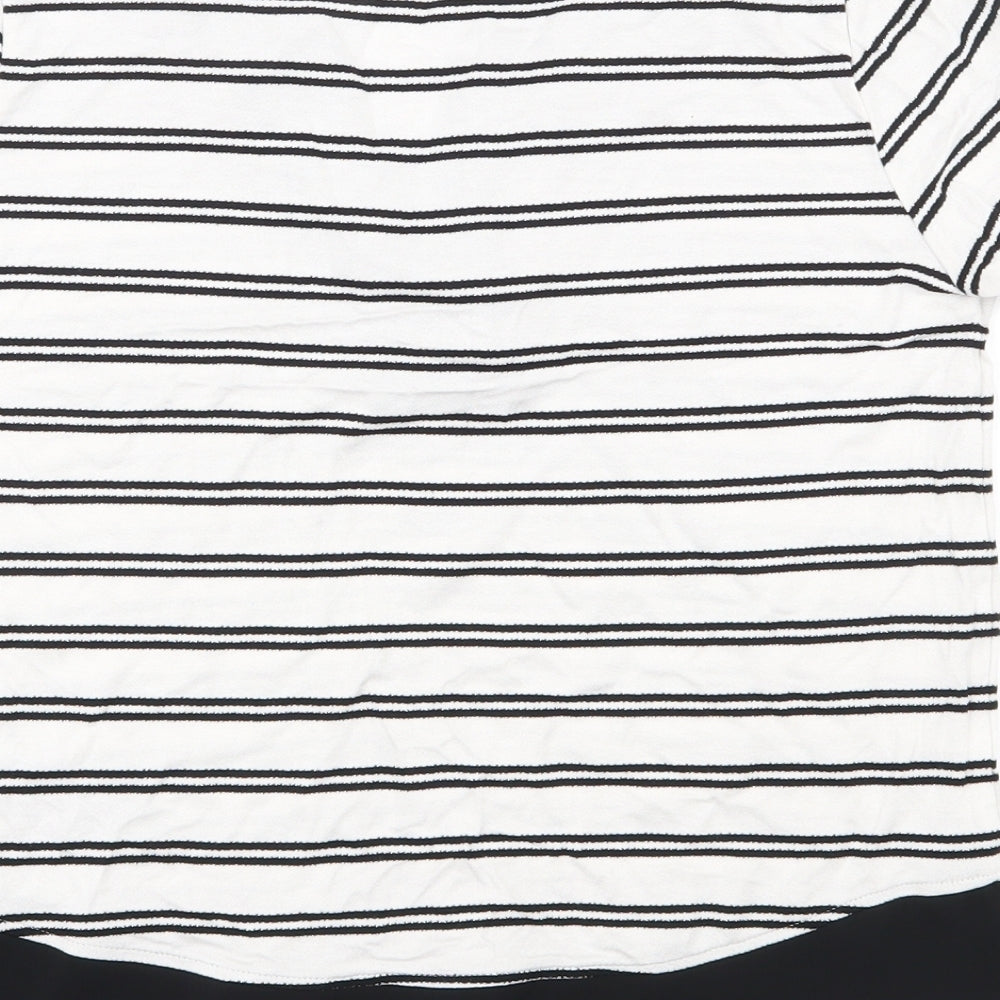 Marks and Spencer Womens White Striped Viscose Jersey T-Shirt Size 6 V-Neck