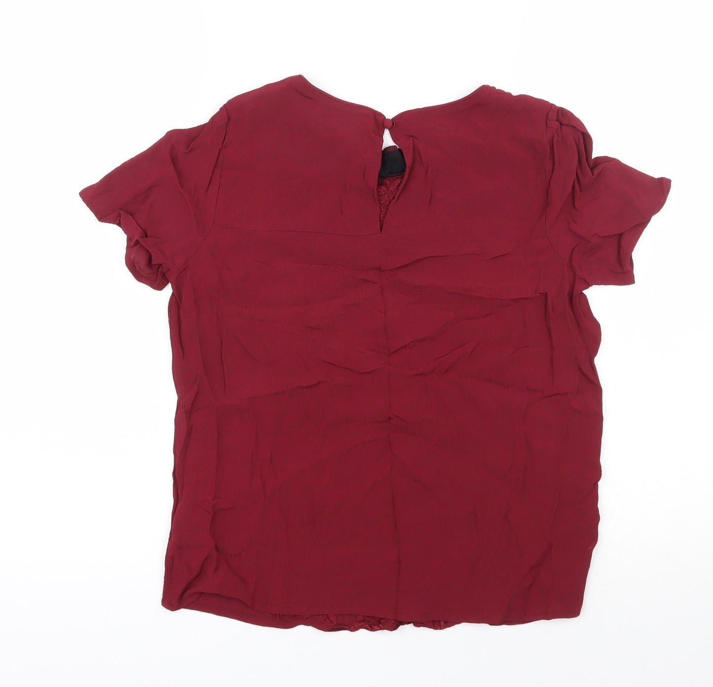 Oasis Womens Red Floral Viscose Basic Blouse Size 10 Round Neck