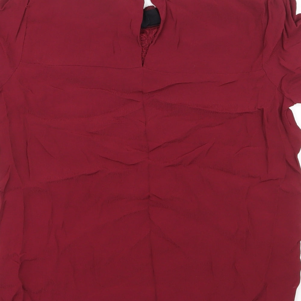 Oasis Womens Red Floral Viscose Basic Blouse Size 10 Round Neck