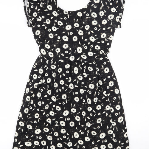NEXT Womens Black Floral Polyester   Size 6  Scoop Neck Pullover