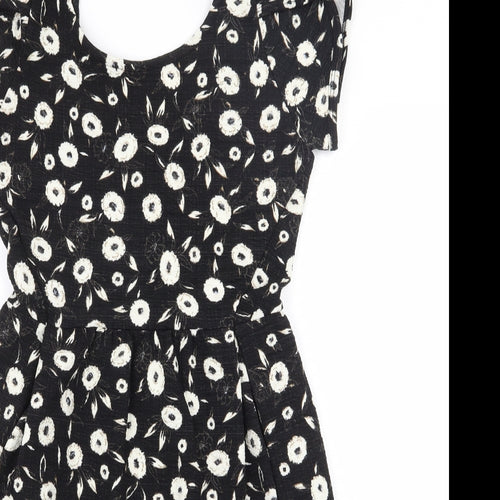 NEXT Womens Black Floral Polyester   Size 6  Scoop Neck Pullover