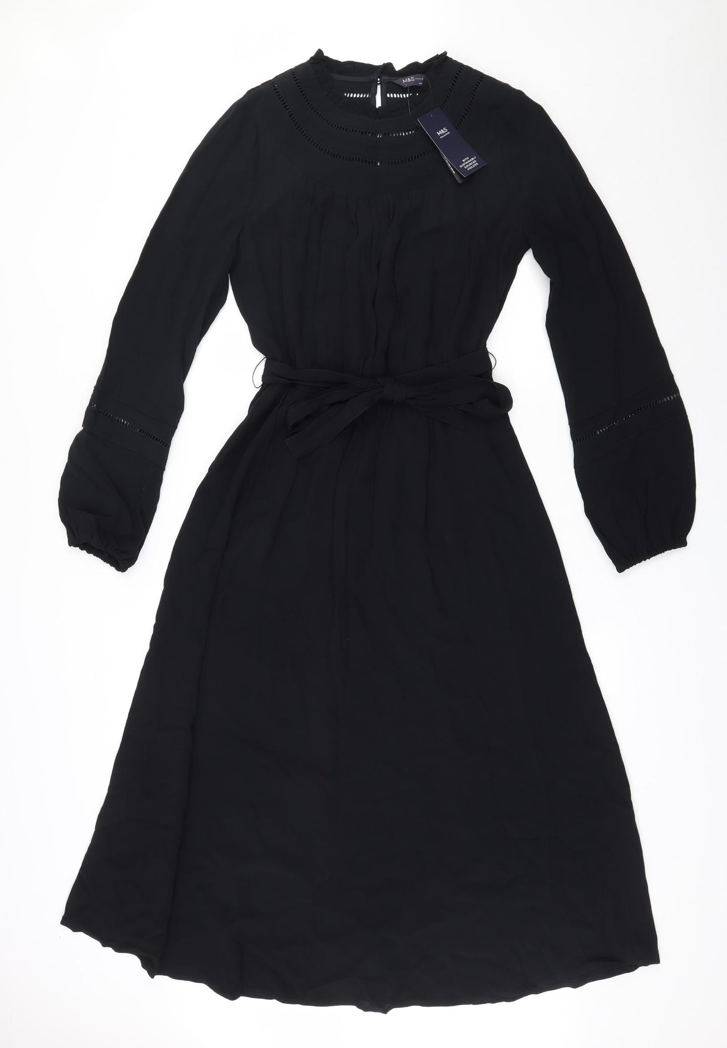 Marks and Spencer Womens Black  Viscose Fit & Flare  Size 8  Round Neck Button