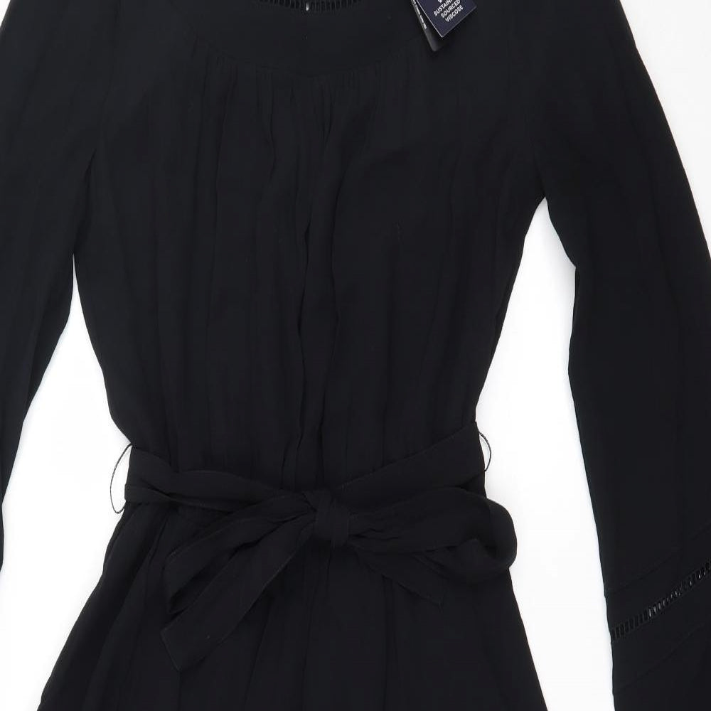 Marks and Spencer Womens Black  Viscose Fit & Flare  Size 8  Round Neck Button