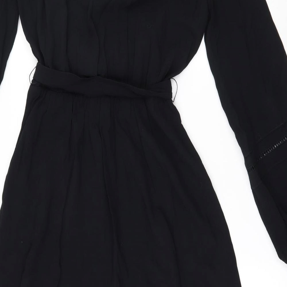 Marks and Spencer Womens Black  Viscose Fit & Flare  Size 8  Round Neck Button