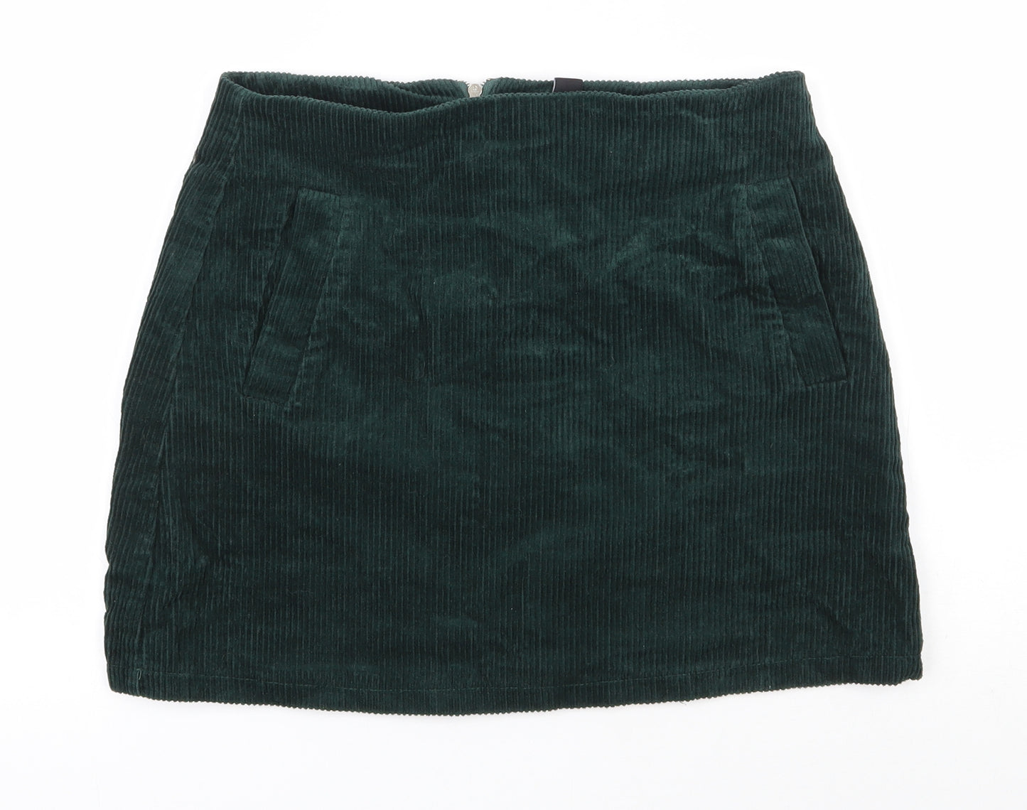 New Look Womens Green  Cotton A-Line Skirt Size 8   Zip