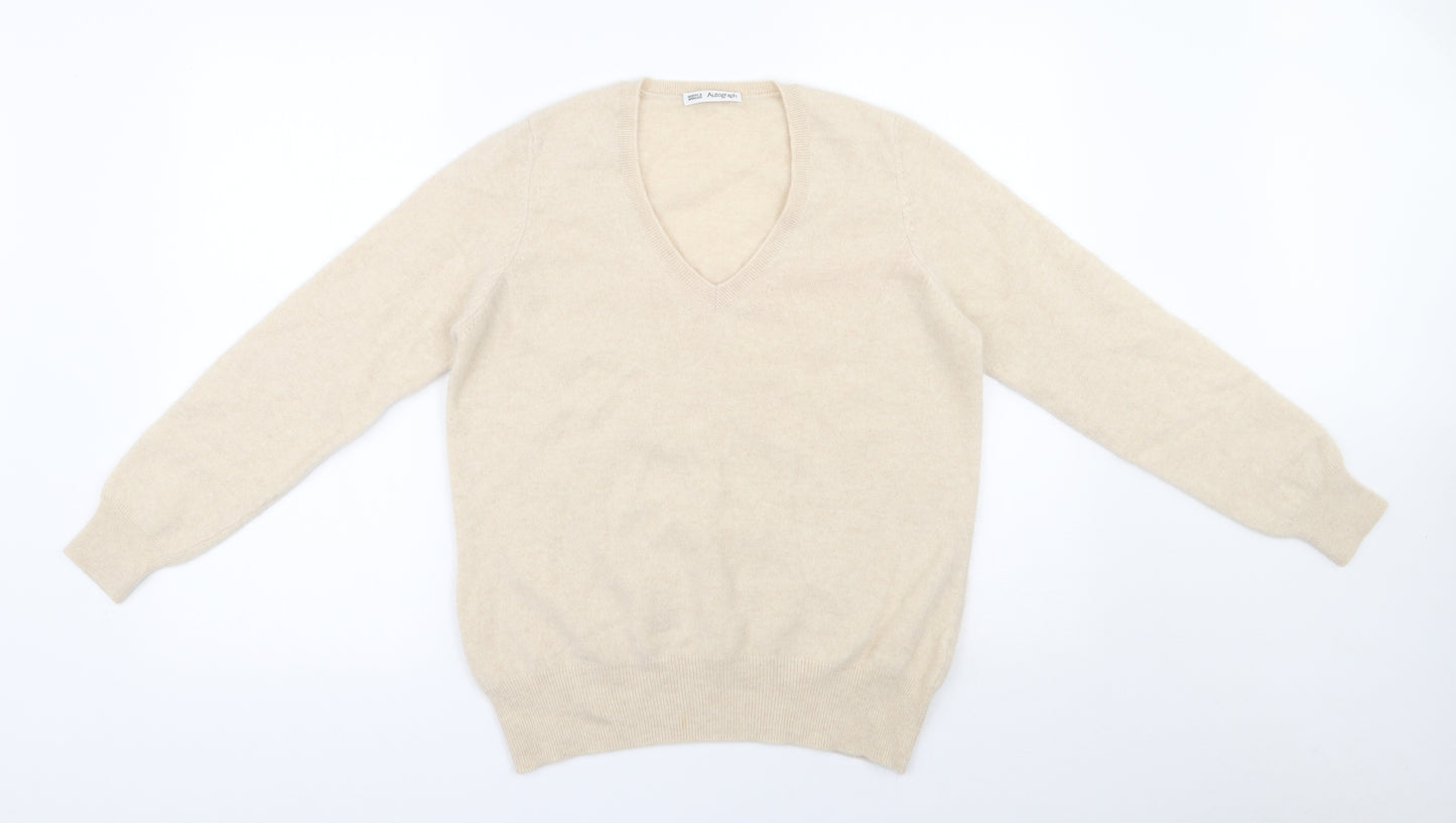 Marks and Spencer Womens Beige V-Neck  100% Cashmere Pullover Jumper Size 16