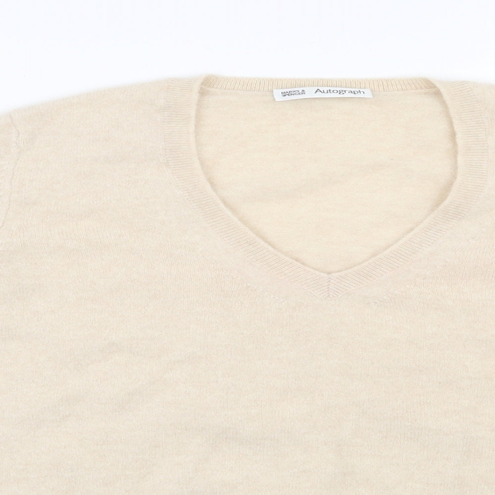 Marks and Spencer Womens Beige V-Neck  100% Cashmere Pullover Jumper Size 16