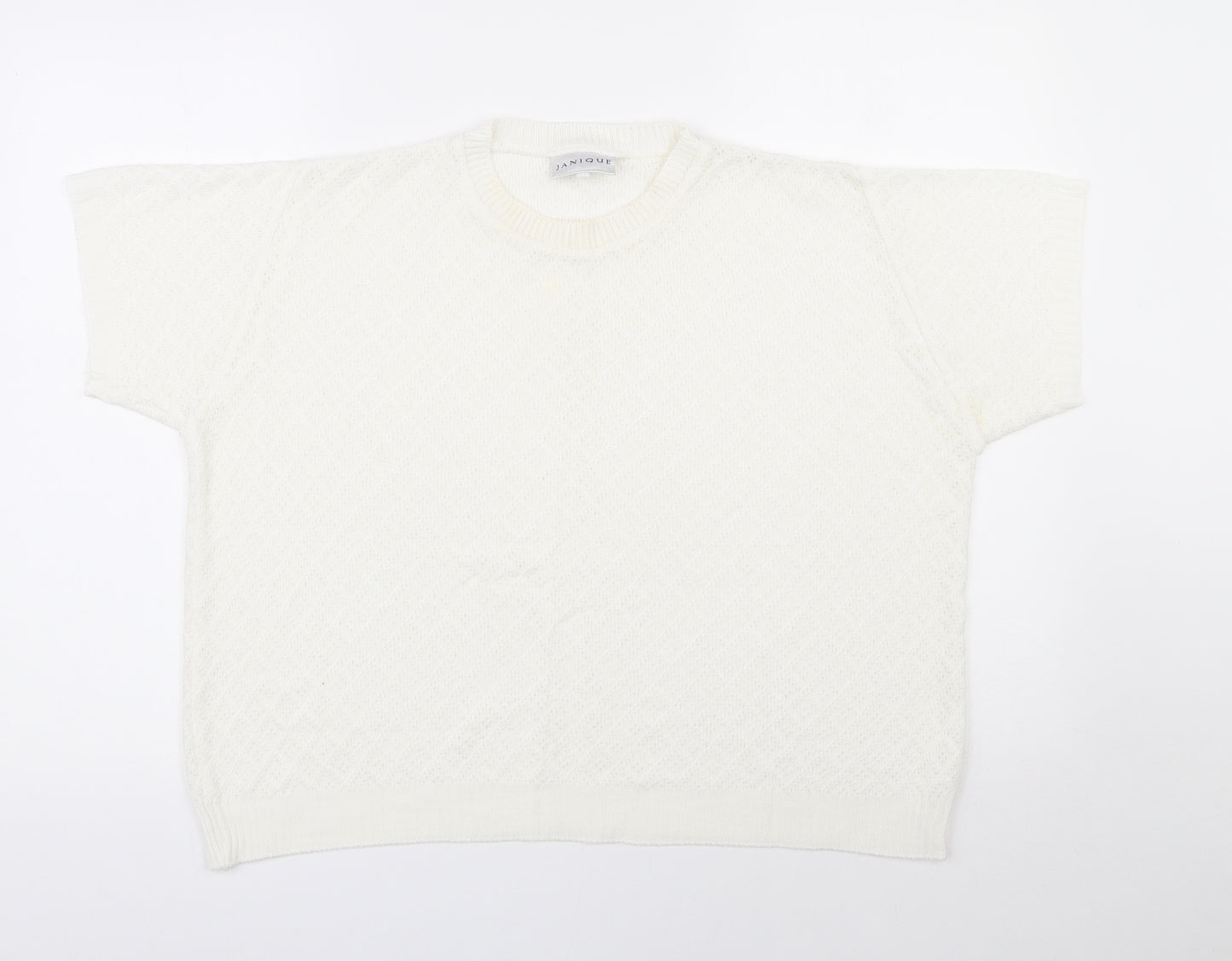 Janique Womens Ivory Round Neck  Polyester Pullover Jumper Size 14