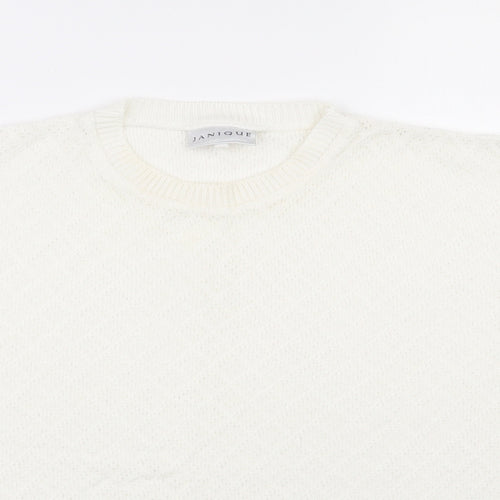 Janique Womens Ivory Round Neck  Polyester Pullover Jumper Size 14