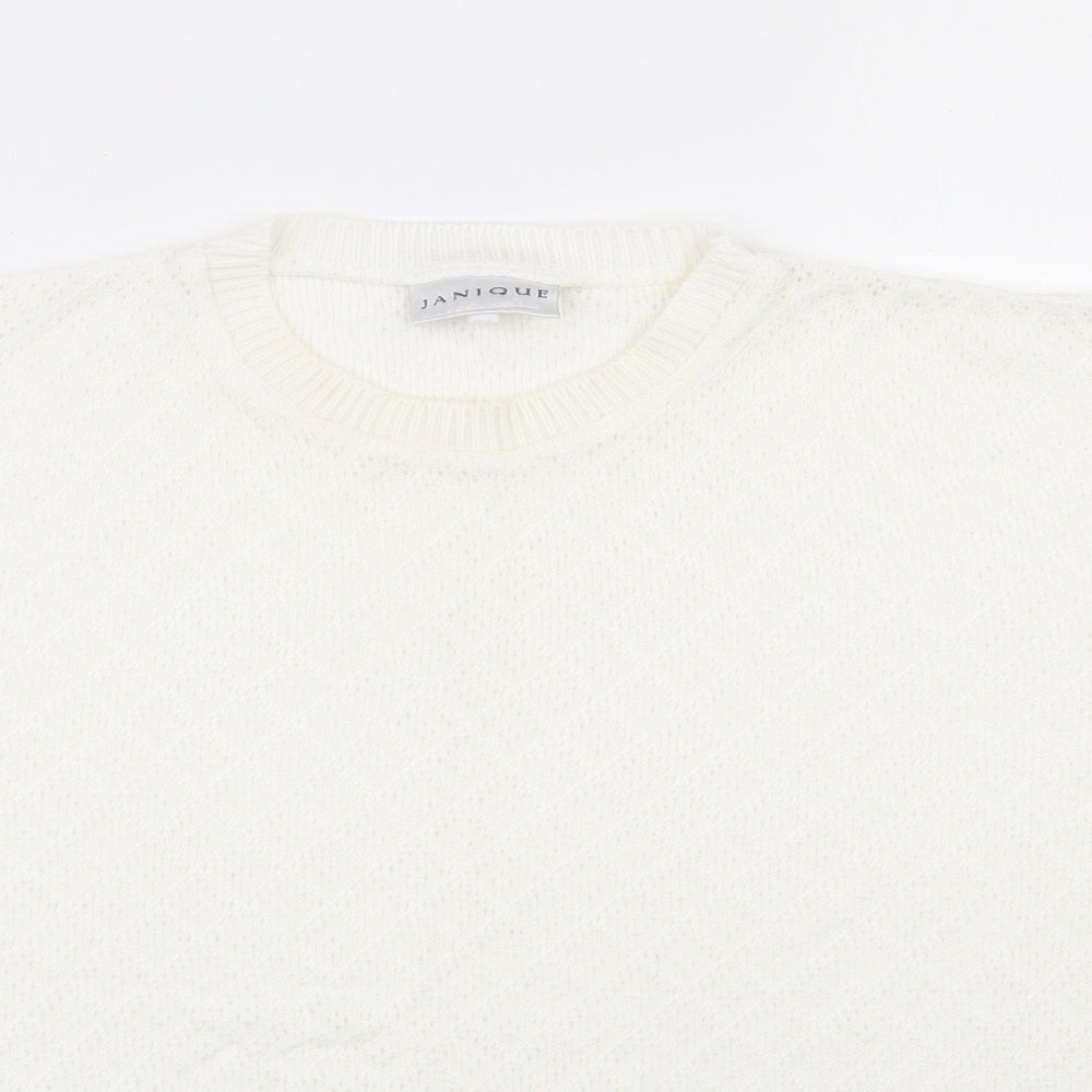 Janique Womens Ivory Round Neck  Polyester Pullover Jumper Size 14