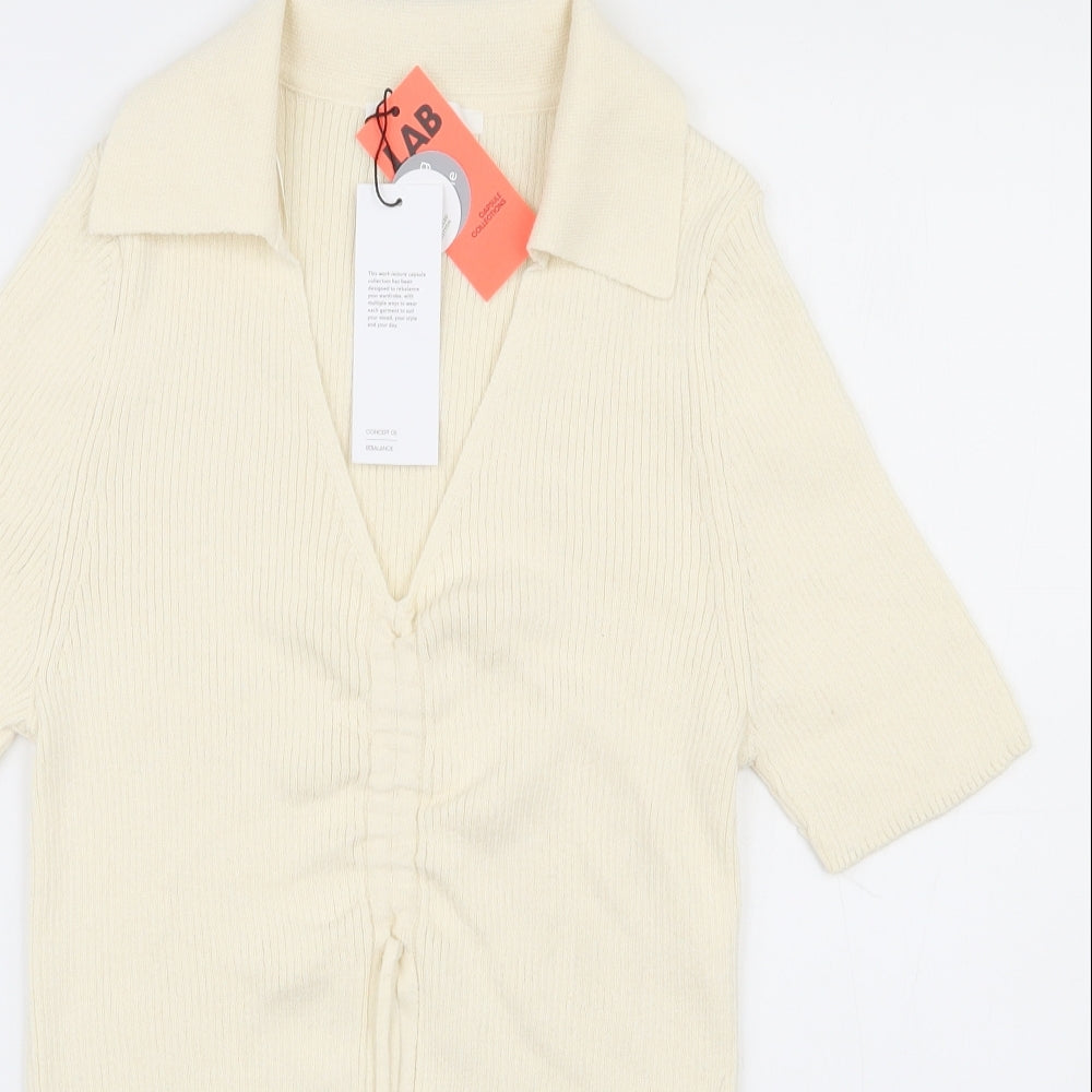 George Womens Ivory  Cotton Basic T-Shirt Size M V-Neck