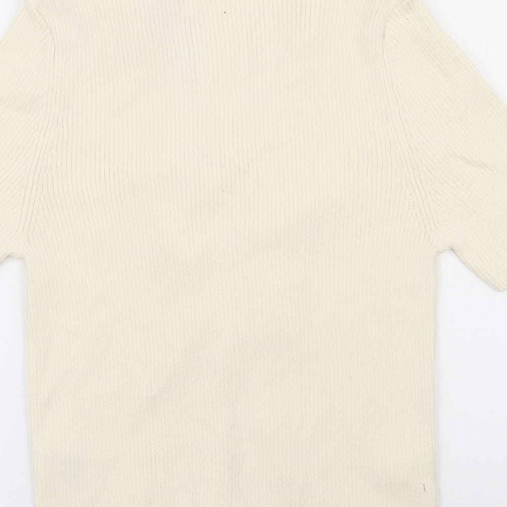 George Womens Ivory  Cotton Basic T-Shirt Size M V-Neck