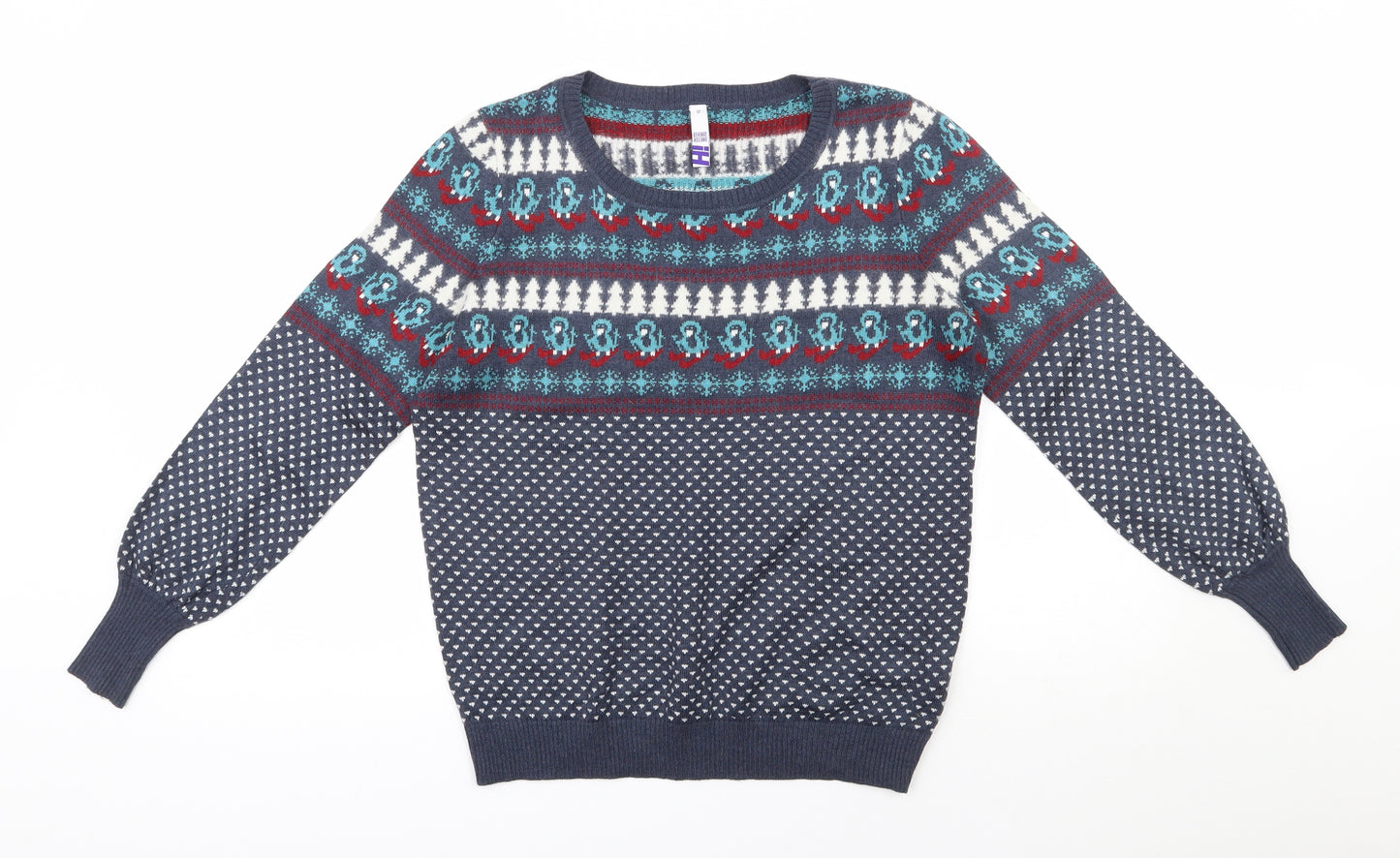 Henry Holland Womens Blue Scoop Neck Fair Isle Acrylic Pullover Jumper Size 12
