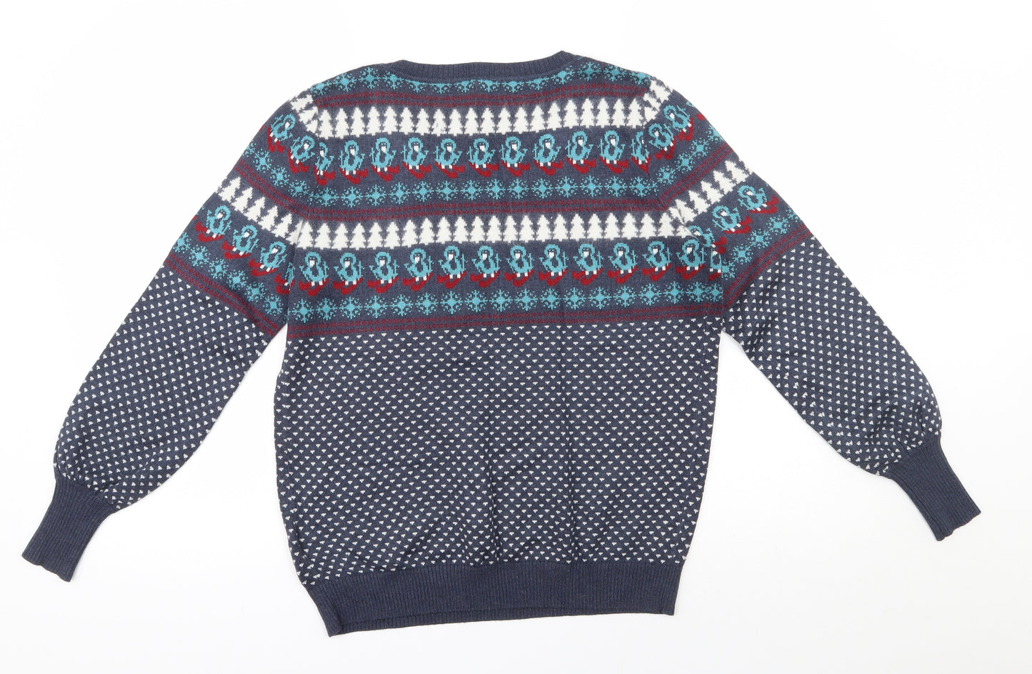 Henry Holland Womens Blue Scoop Neck Fair Isle Acrylic Pullover Jumper Size 12