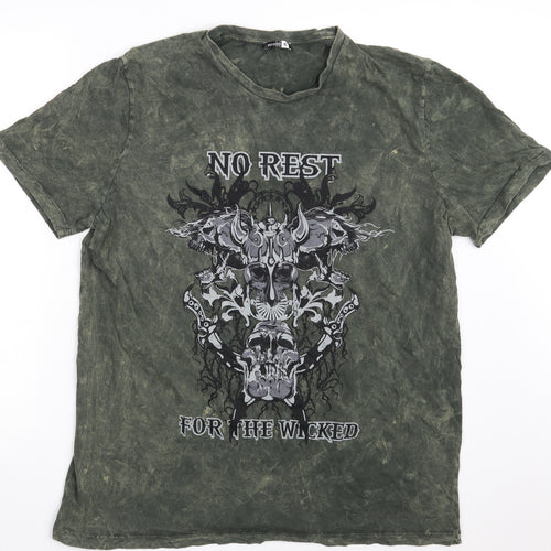 Pep&Co Mens Green  Cotton  T-Shirt Size XL Crew Neck  - NO REST FOR THE WICKED