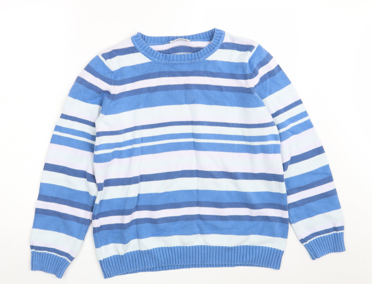 BHS Womens Blue Crew Neck Striped Cotton Pullover Jumper Size 14