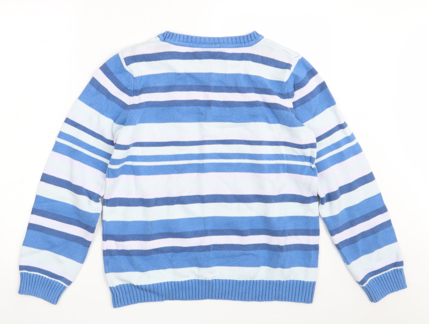 BHS Womens Blue Crew Neck Striped Cotton Pullover Jumper Size 14