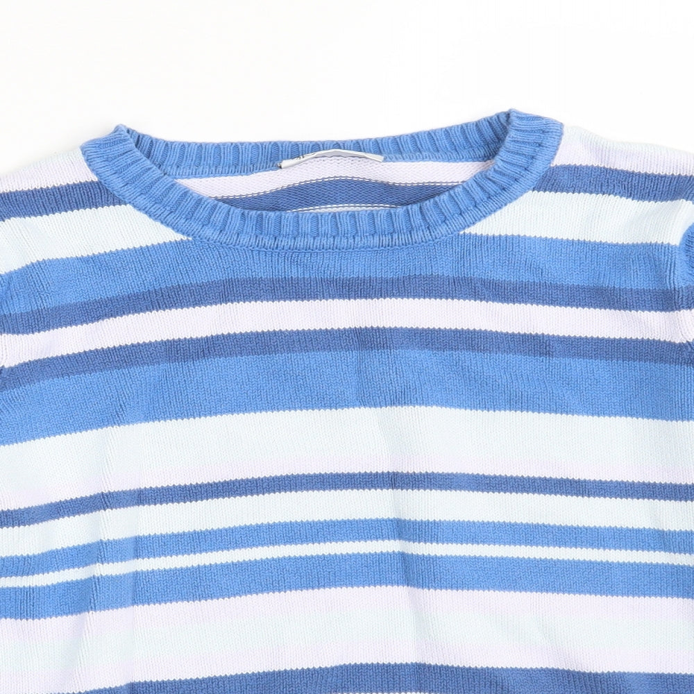 BHS Womens Blue Crew Neck Striped Cotton Pullover Jumper Size 14