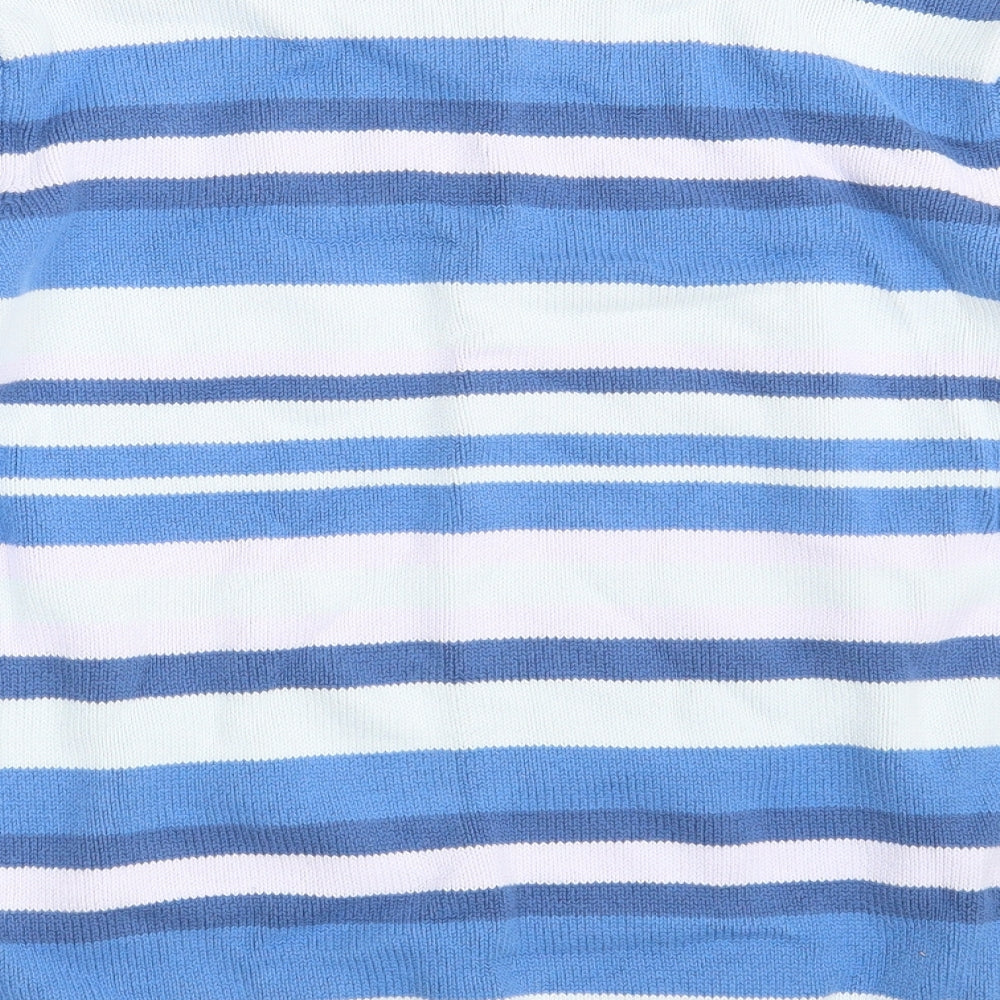 BHS Womens Blue Crew Neck Striped Cotton Pullover Jumper Size 14