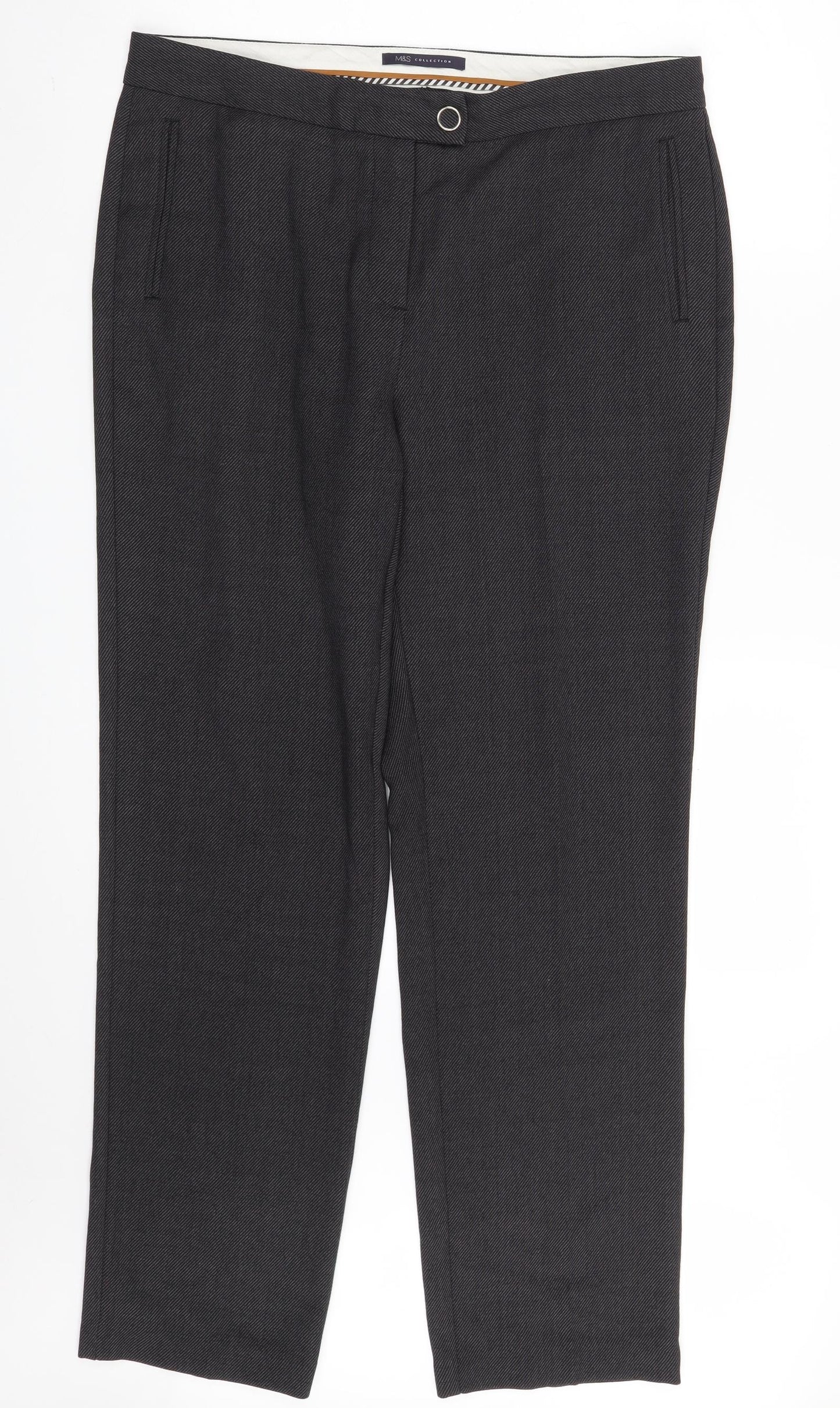 Marks and Spencer Womens Black  Polyester Chino Trousers Size 14 L30 in Regular Zip