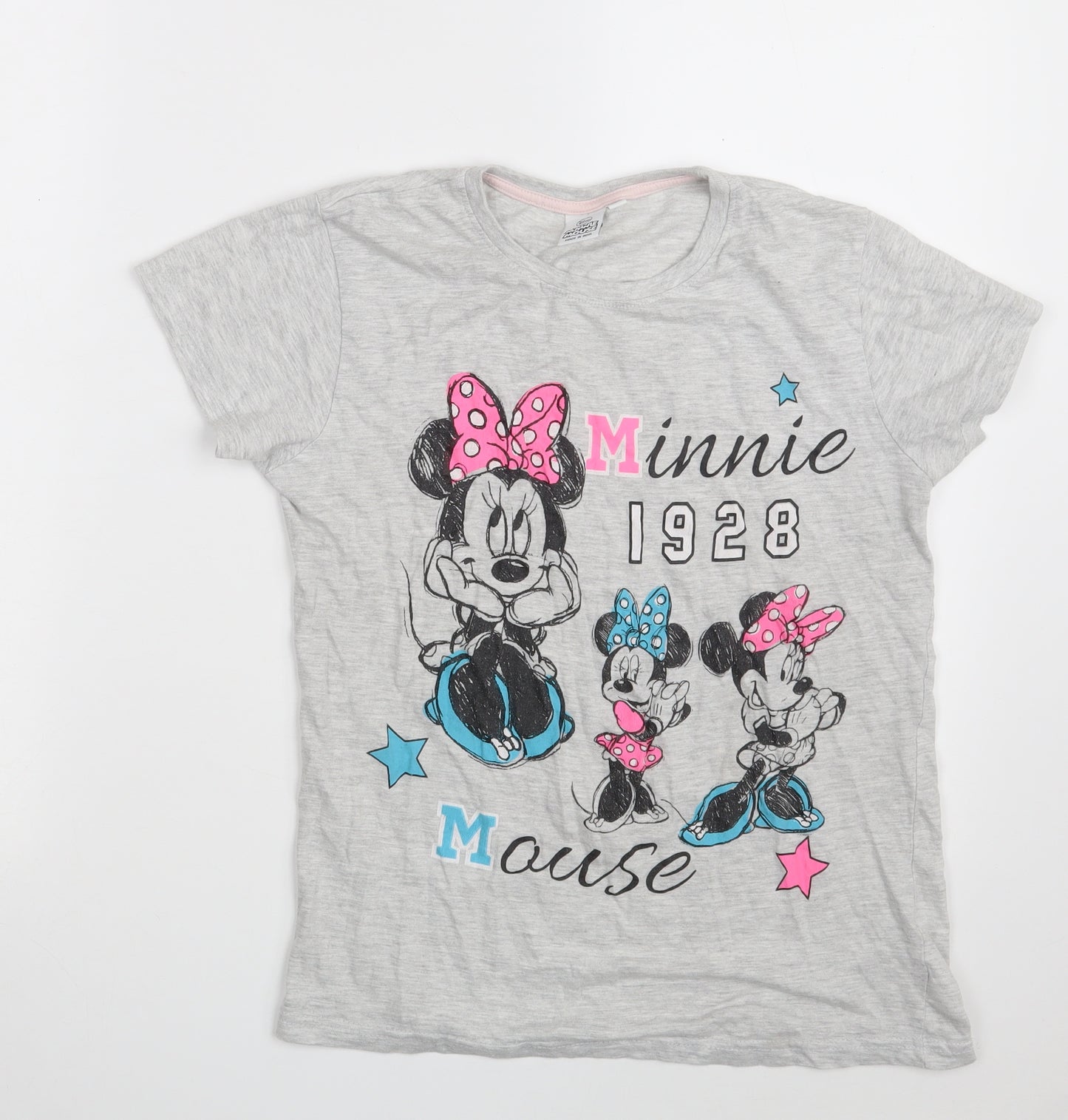 Primark Girls Grey  Cotton Basic T-Shirt Size 11-12 Years Round Neck  - Minnie Mouse