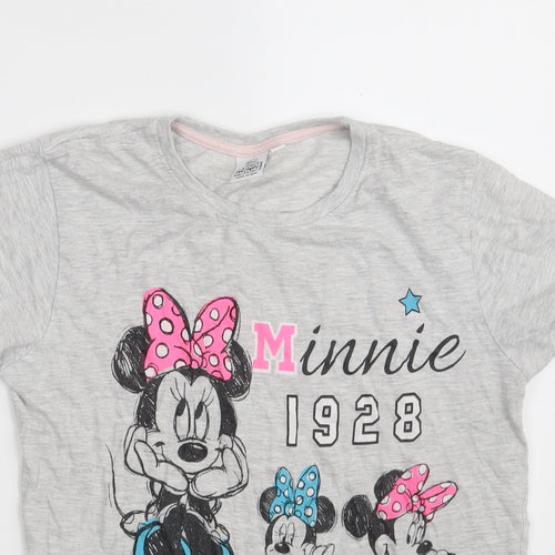 Primark Girls Grey  Cotton Basic T-Shirt Size 11-12 Years Round Neck  - Minnie Mouse