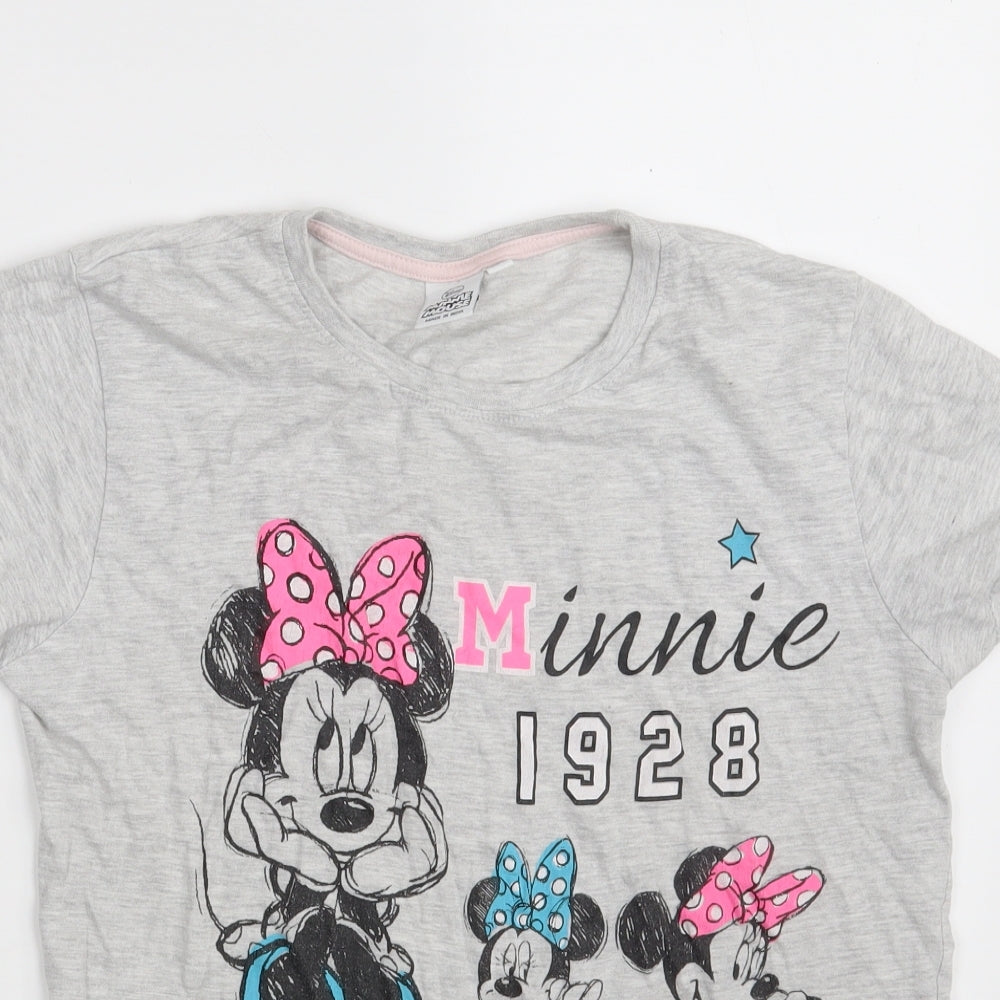 Primark Girls Grey  Cotton Basic T-Shirt Size 11-12 Years Round Neck  - Minnie Mouse