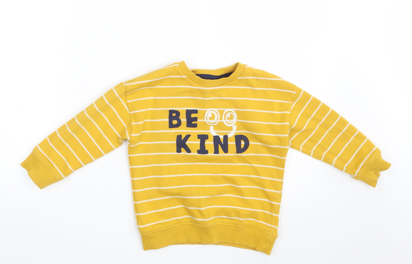 F&F Boys Yellow Striped Cotton Pullover Sweatshirt Size 3-4 Years   - BE KIND