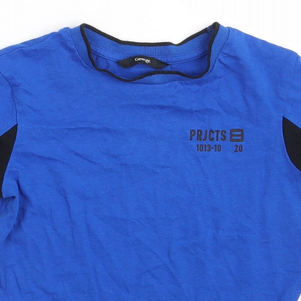 George Boys Blue  100% Cotton Pullover T-Shirt Size 5-6 Years Round Neck