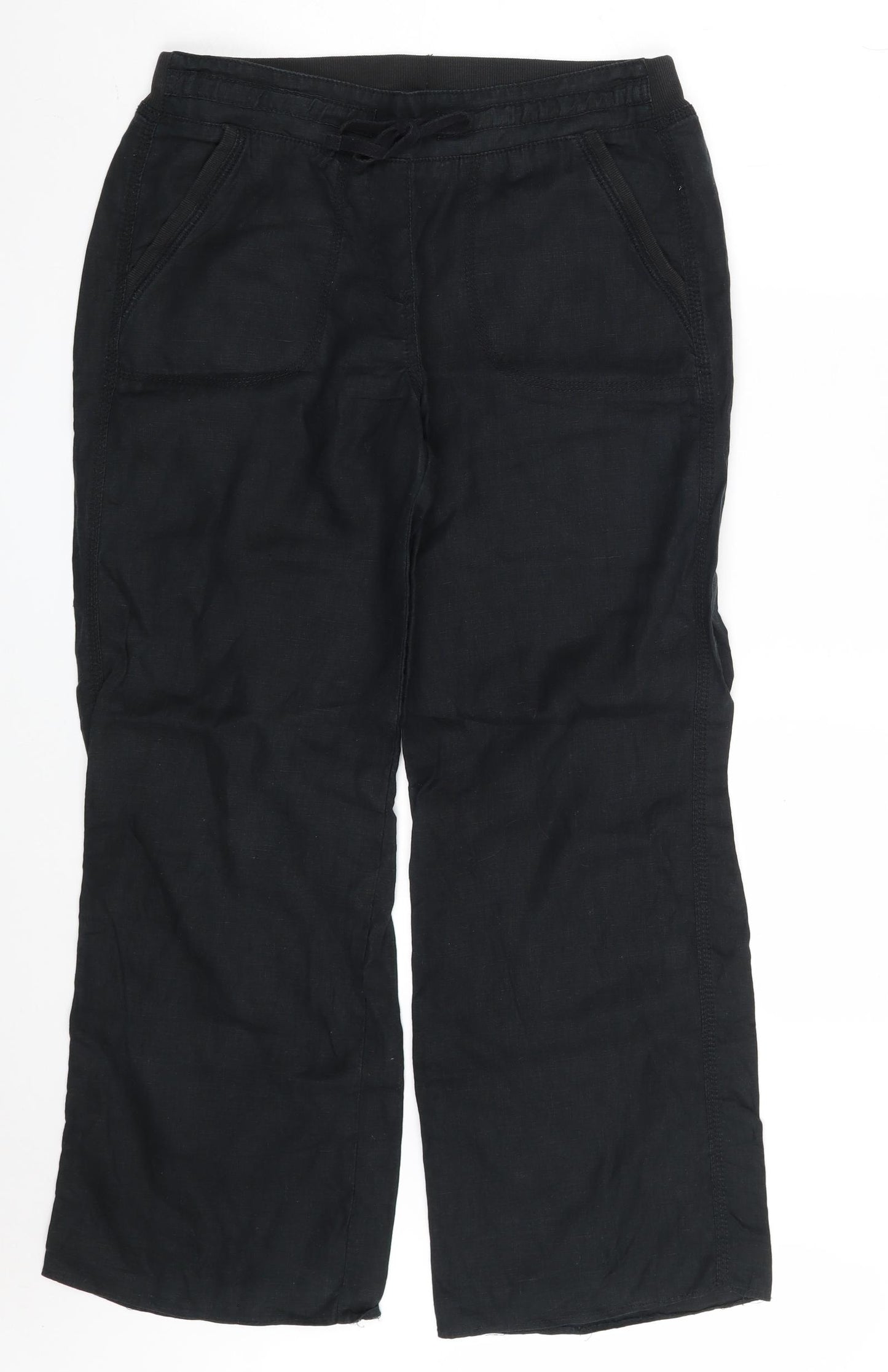 Marks and Spencer Womens Black  Linen Bloomer Trousers Size 10 L28 in Regular