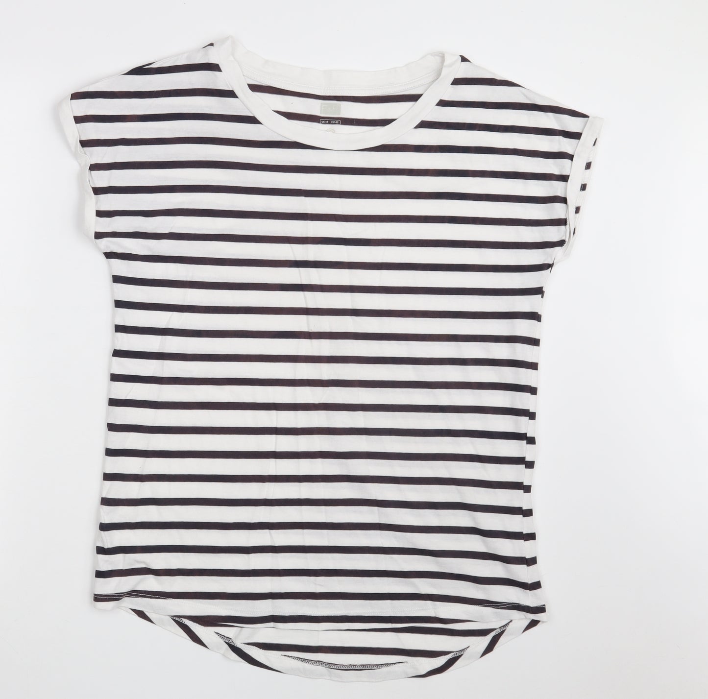 F&F Womens White Striped Cotton Basic T-Shirt Size 14 Boat Neck