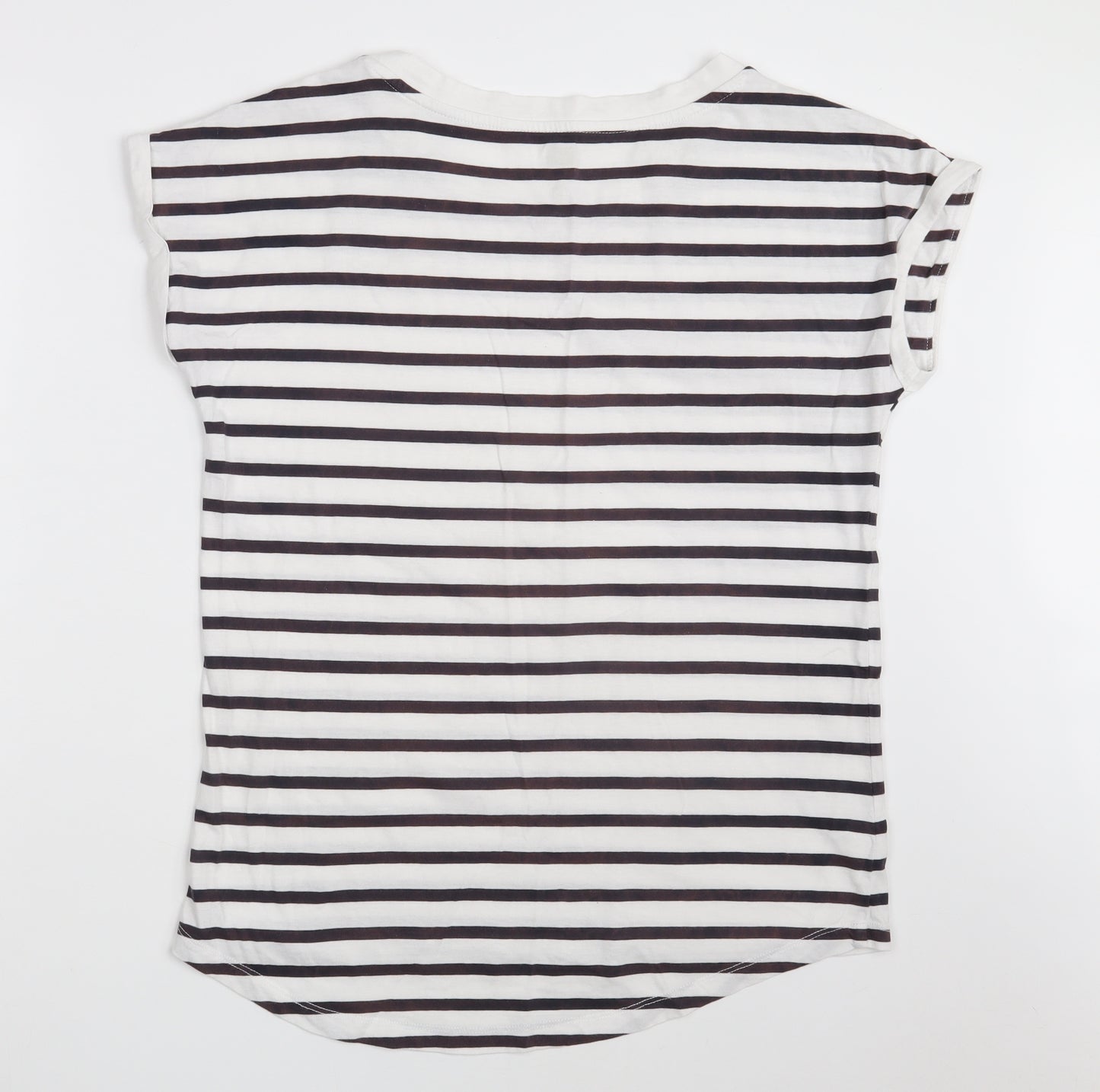F&F Womens White Striped Cotton Basic T-Shirt Size 14 Boat Neck