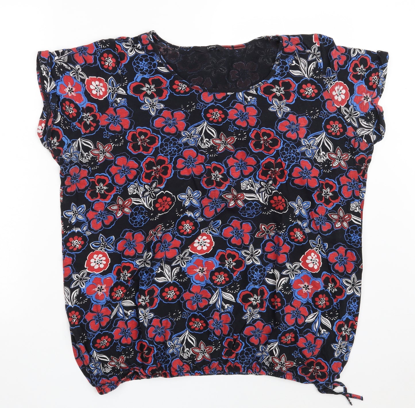 George Womens Black Floral 100% Cotton Basic T-Shirt Size 20 Scoop Neck